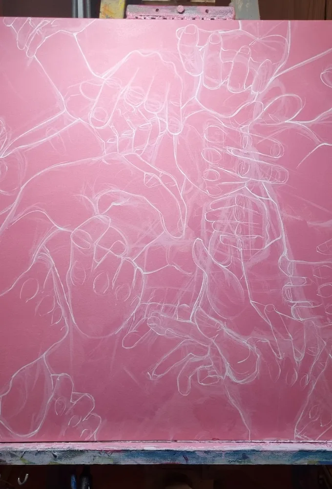 Hands #2 — painting process step 1